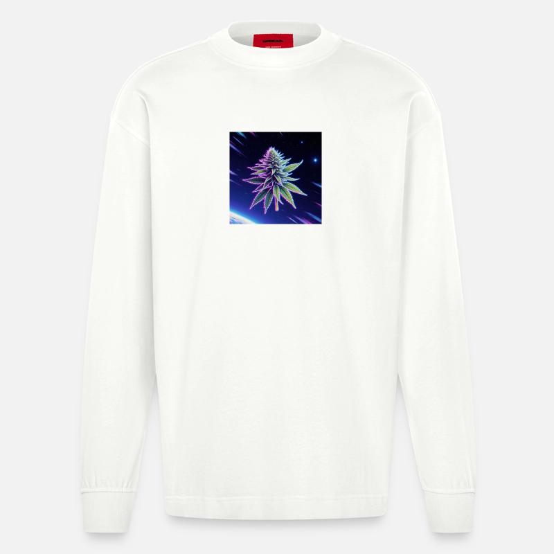Feuille de cannabis néon spatiale - Manches longues bio épais oversize fabriqué en UE - OFF WHITE