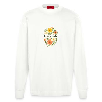 Love > Hate Liebe ist größer als Hass - Heavyweight Oversized Organic Langarmshirt Made in EU - OFF WHITE - Vorne