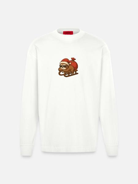 Cool Christmas sloth on sleigh - Heavyweight Oversized Organic Longsleeve Shirt Made in EU - OFF WHITE