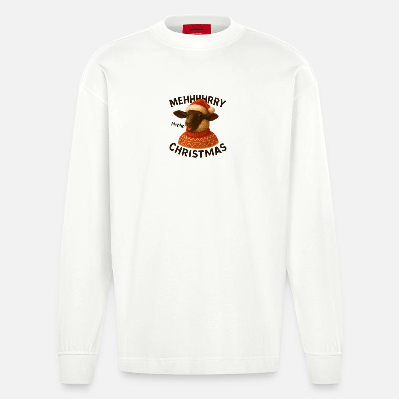 Meh Weihnachts-Schaf-Pullover - Heavyweight Oversized Organic Langarmshirt Made in EU - OFF WHITE