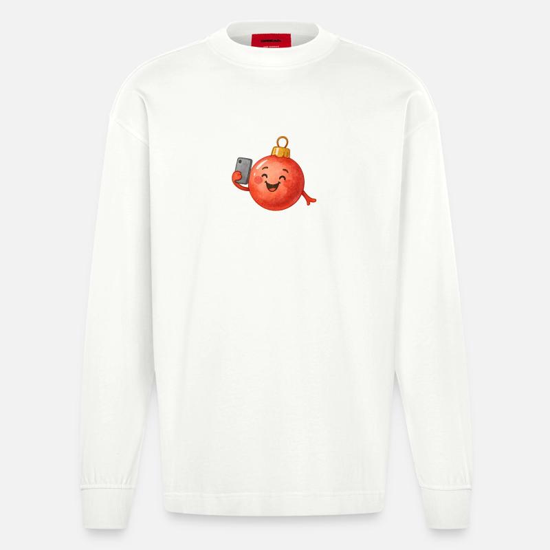 Fröhliche Weihnachtskugel Selfie - Heavyweight Oversized Organic Langarmshirt Made in EU - OFF WHITE
