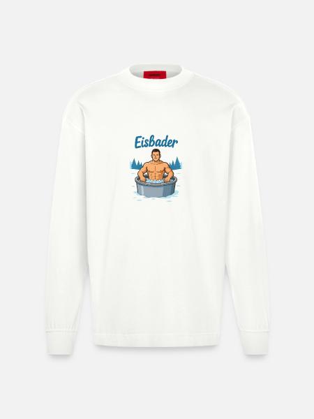 Eisbader Muskelmann im Eisbad - Heavyweight Oversized Organic Longsleeve Shirt Made in EU - OFF WHITE