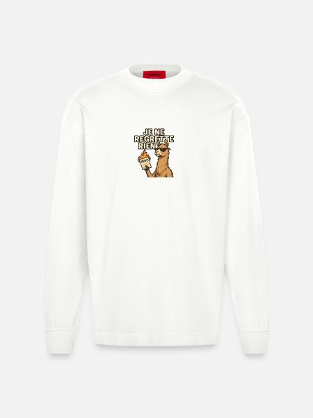 Rebellious Llama I don't regret anything - Heavyweight Oversized Organic Longsleeve Shirt Made in EU - OFF WHITE