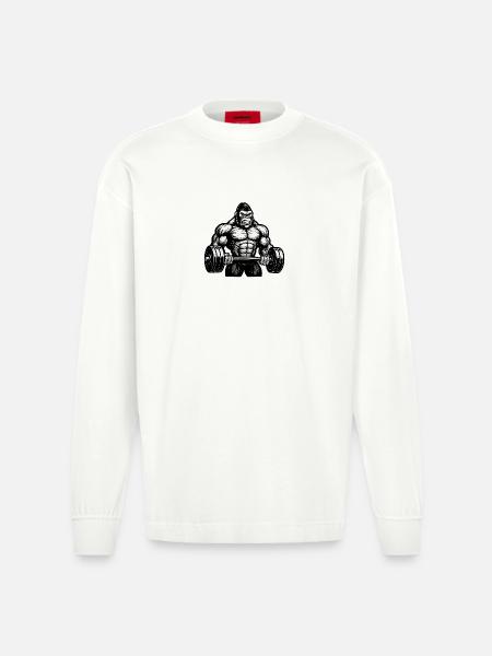 Kraftgorilla beim Hantelheben - Heavyweight Oversized Organic Langarmshirt Made in EU - OFF WHITE
