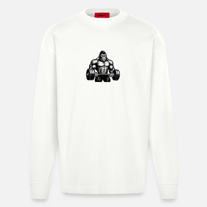Kraftgorilla beim Hantelheben - Heavyweight Oversized Organic Langarmshirt Made in EU - OFF WHITE