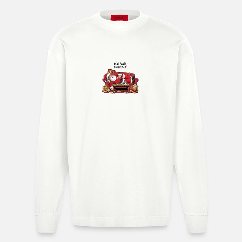 Weihnachtsmann schläft auf gemütlicher Couch - Heavyweight Oversized Organic Langarmshirt Made in EU - OFF WHITE