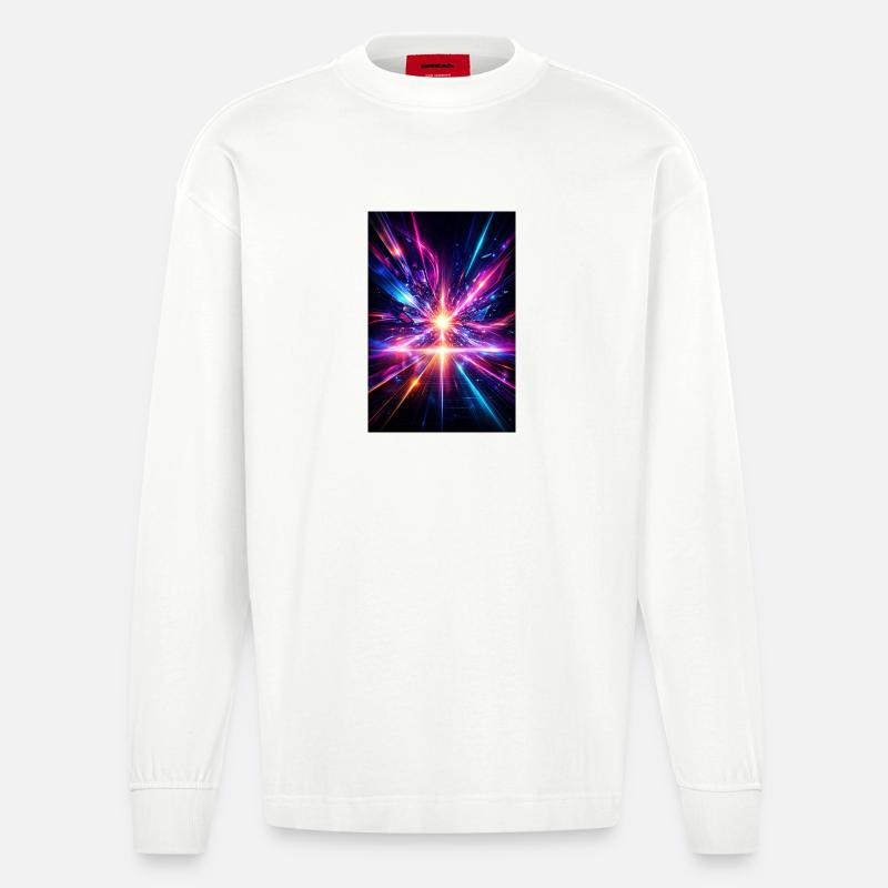 Neon Rays Explosion - Heavyweight Oversized Organic Longsleeve Shirt Made in EU - OFF WHITE