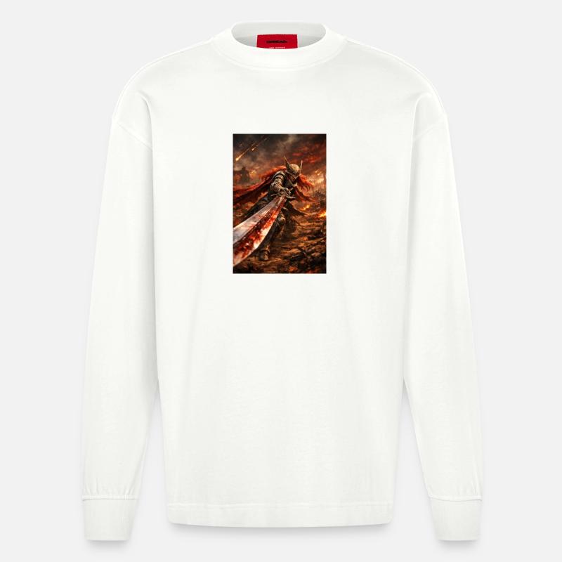 Flammende Klinge Brennende Kriegerin - Heavyweight Oversized Organic Langarmshirt Made in EU - OFF WHITE