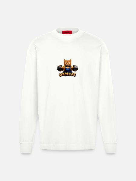 GymCat: Strength training with cats - Heavyweight Oversized Organic Longsleeve Shirt Made in EU - OFF WHITE