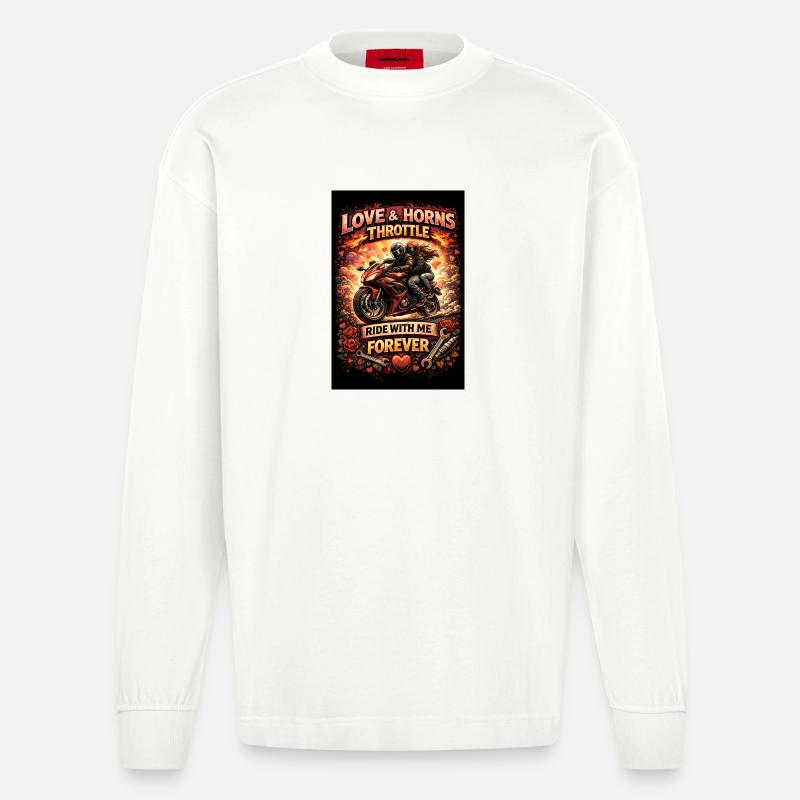 Love & Motorcycle: Ride Forever - Heavyweight Oversized Organic Langarmshirt Made in EU - OFF WHITE
