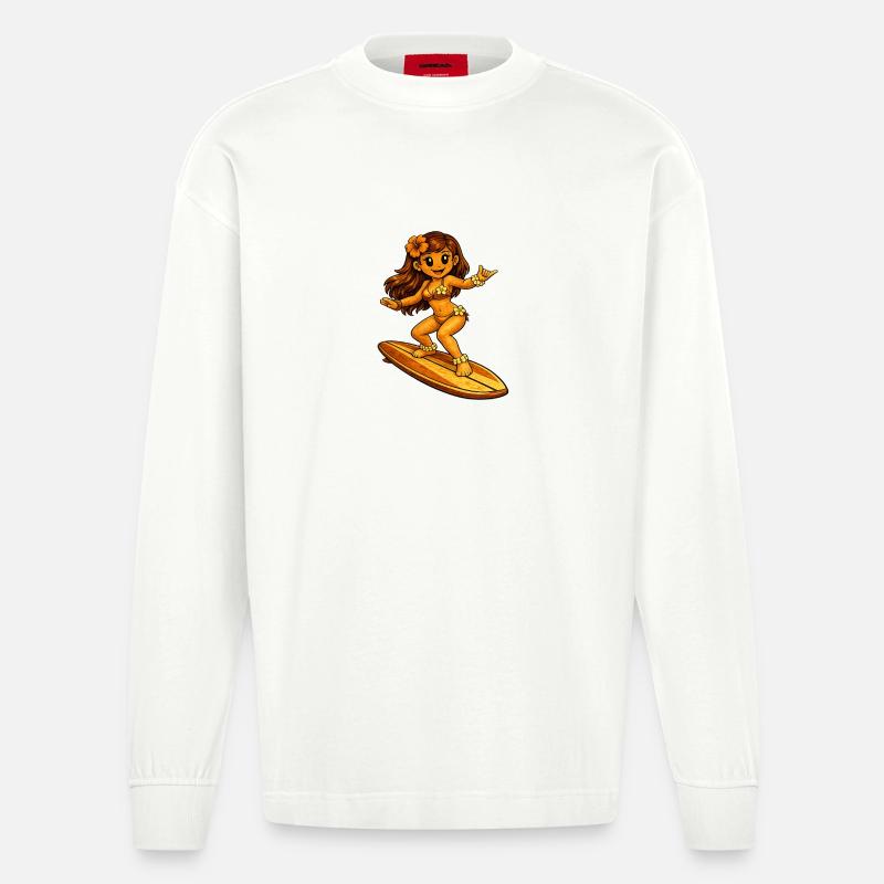 Surferin Hawaii-Stil - Heavyweight Oversized Organic Langarmshirt Made in EU - OFF WHITE