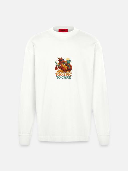 Too epic to care - Heavyweight Oversized Organic Longsleeve Shirt Made in EU - OFF WHITE
