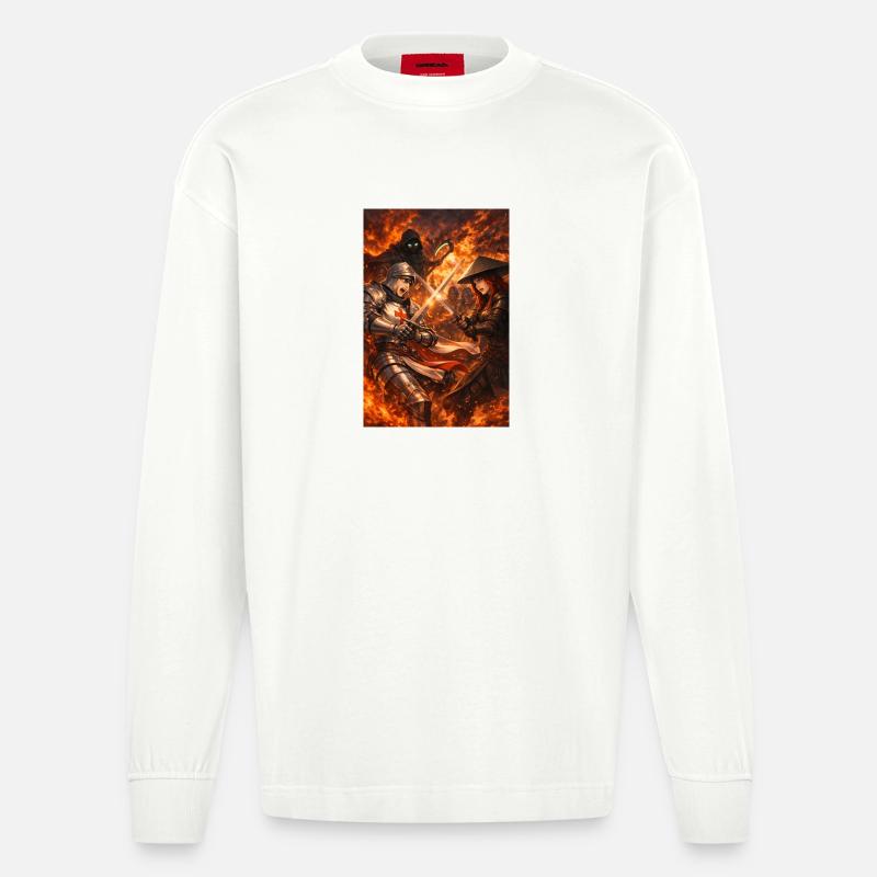 Ritterduell im Feuersturm - Heavyweight Oversized Organic Langarmshirt Made in EU - OFF WHITE