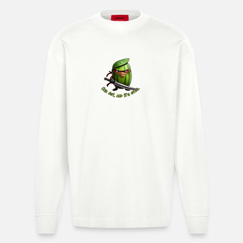 Ninja pastèque avec l’épée - Manches longues bio épais oversize fabriqué en UE - OFF WHITE