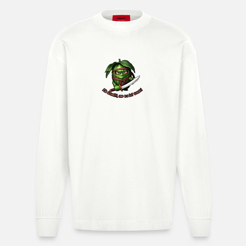 Ninja pastèque avec l’épée - Manches longues bio épais oversize fabriqué en UE - OFF WHITE