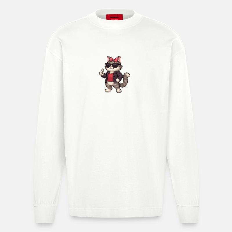 Chat cool avec une veste en cuir - Manches longues bio épais oversize fabriqué en UE - OFF WHITE