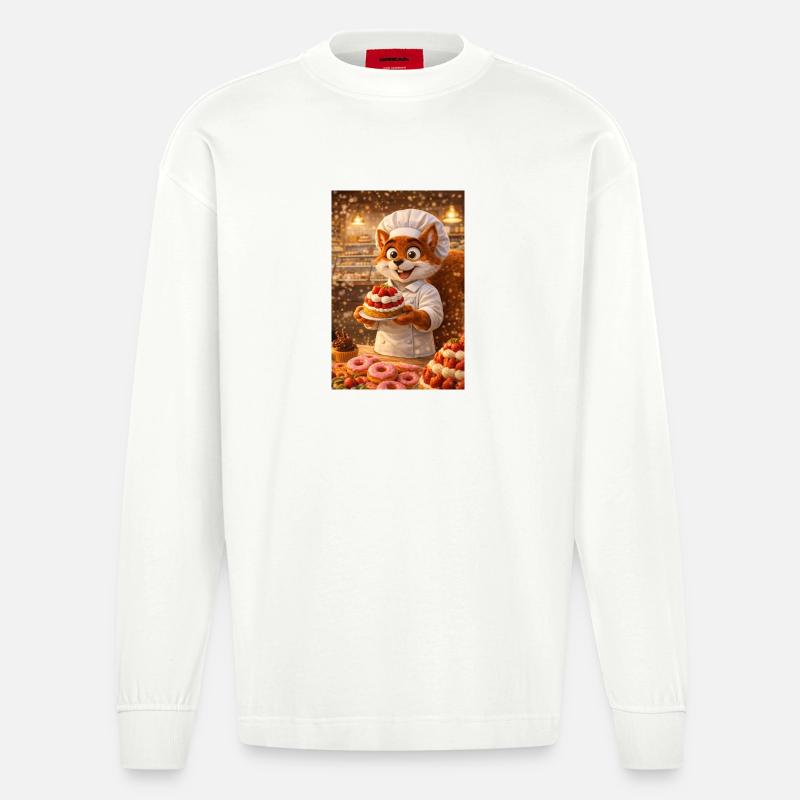 Herr l'écureuil Konditor, Gourmetatmosphäre - Heavyweight Oversized Organic Langarmshirt Made in EU - OFF WHITE