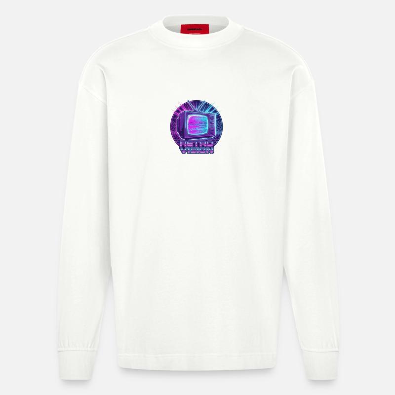 Retro Vision Neon TV - Heavyweight Oversized Organic Langarmshirt Made in EU - OFF WHITE