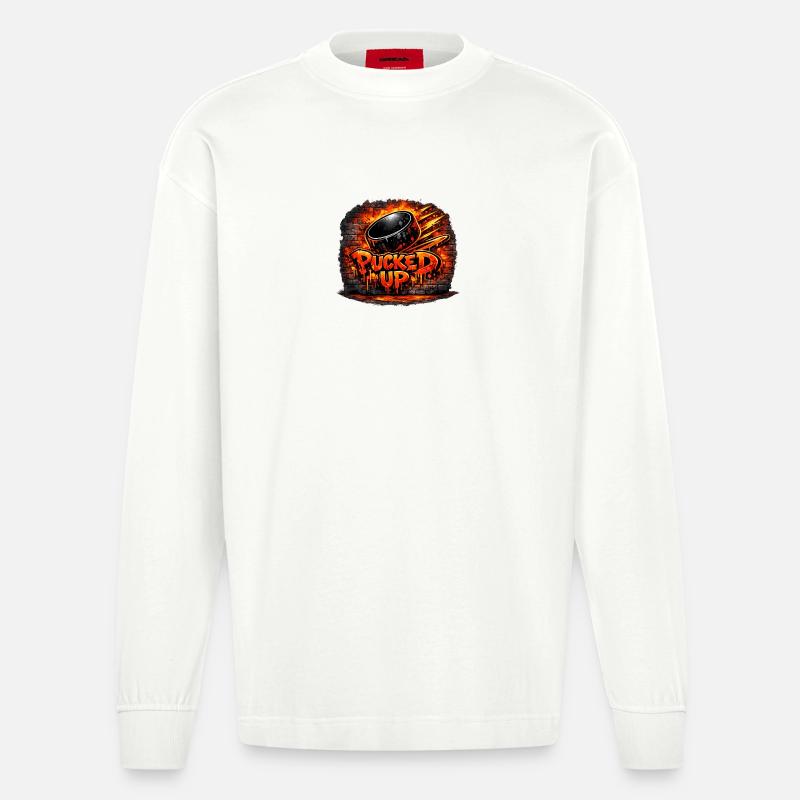 Firepuck Graffiti - Manches longues bio épais oversize fabriqué en UE - OFF WHITE