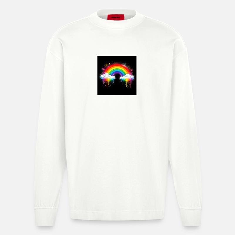 Rainbow Cloud Graffiti Drop - Heavyweight Oversized Organic Longsleeve Shirt Made in EU - OFF WHITE