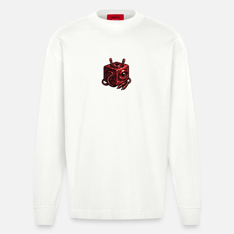 Robot cube rouge avec œil - Manches longues bio épais oversize fabriqué en UE - OFF WHITE