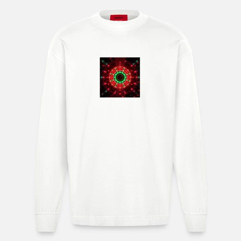 Neon Mandala Tech Zentrum - Heavyweight Oversized Organic Langarmshirt Made in EU - OFF WHITE