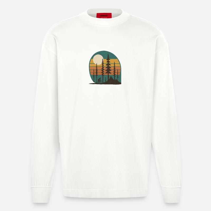 Waldsonne Radfahrer Retro-Landschaft geschenkidee  - Heavyweight Oversized Organic Langarmshirt Made in EU - OFF WHITE