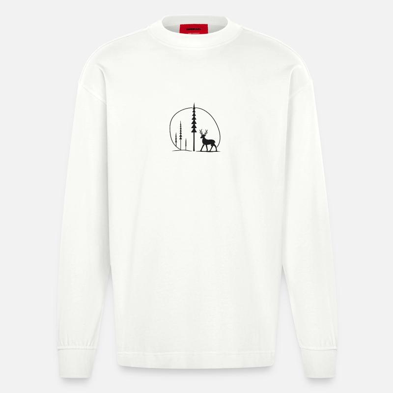 Hirschsilhouette im Waldkreis geschenkidee - Heavyweight Oversized Organic Langarmshirt Made in EU - OFF WHITE