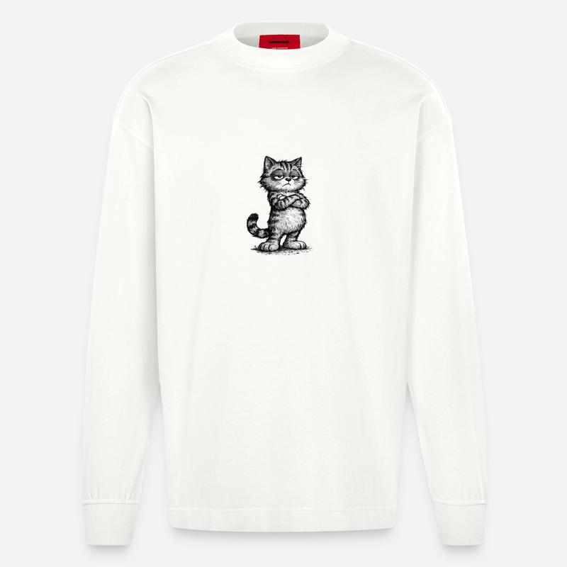 Grumpy Katze – Chef Vibes (Sketch Attitude) - Heavyweight Oversized Organic Longsleeve Shirt Made in EU - OFF WHITE