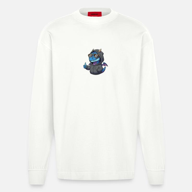 Kapuzenpulli Feuersprüher mit Sonnenbrille - Heavyweight Oversized Organic Langarmshirt Made in EU - OFF WHITE