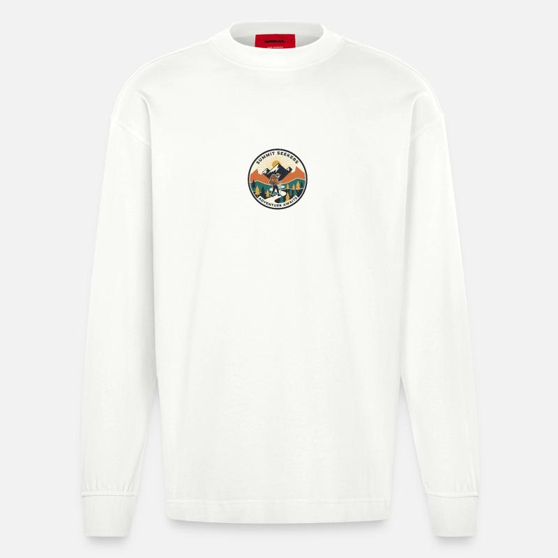 Bergsteiger Patch: Abenteuer wartet - Heavyweight Oversized Organic Langarmshirt Made in EU - OFF WHITE