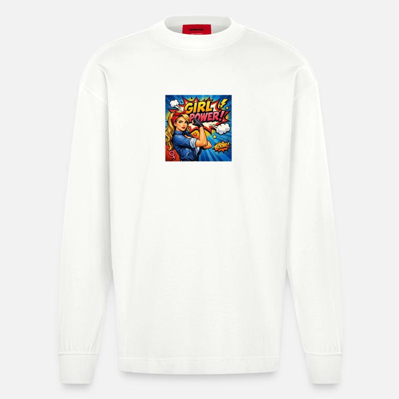 Mädchenkraft Comicheldin - Heavyweight Oversized Organic Langarmshirt Made in EU - OFF WHITE