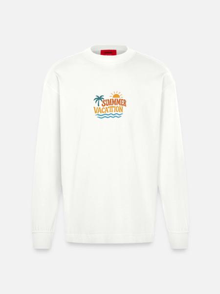 Summer Holidays Palm Trees Sun Waves - Heavyweight Oversized Organic Longsleeve Shirt Made in EU - OFF WHITE