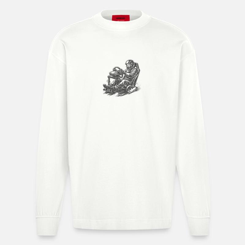 Simracer im Comic-Ink Stil in Action - Heavyweight Oversized Organic Langarmshirt Made in EU - OFF WHITE