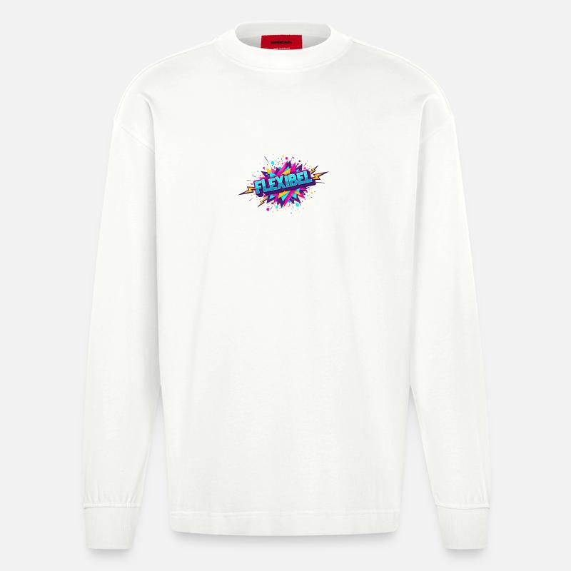 Flexibel Comic Neon Explosion - Heavyweight Oversized Organic Langarmshirt Made in EU - OFF WHITE