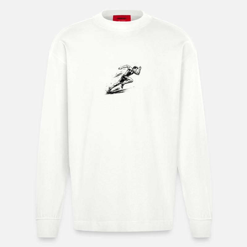 100m Sprinter im Comic-Ink Stil - Heavyweight Oversized Organic Langarmshirt Made in EU - OFF WHITE
