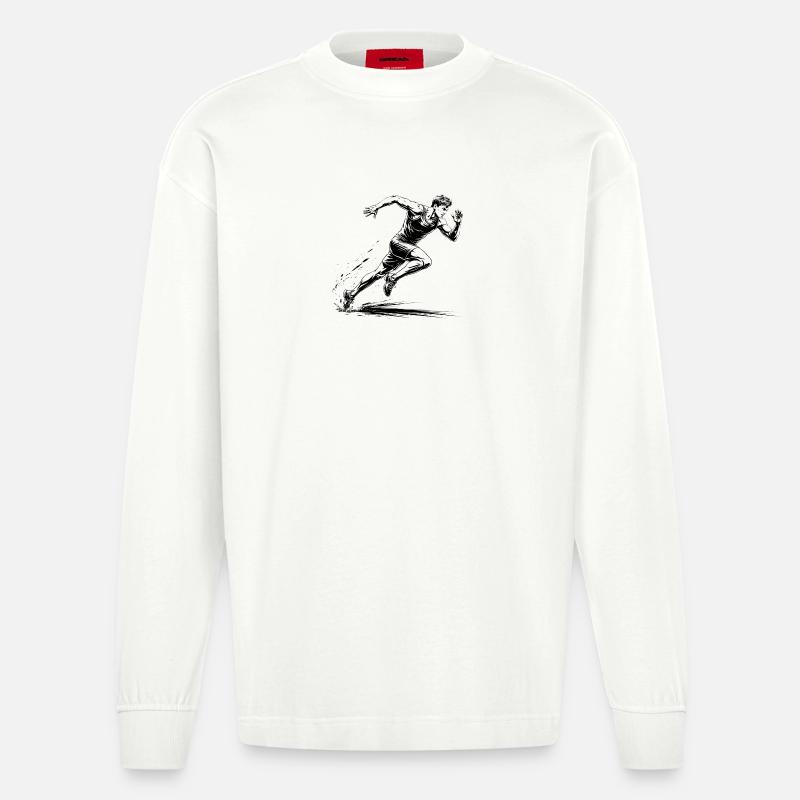 100m Sprinter Action Illustration - Heavyweight Oversized Organic Langarmshirt Made in EU - OFF WHITE
