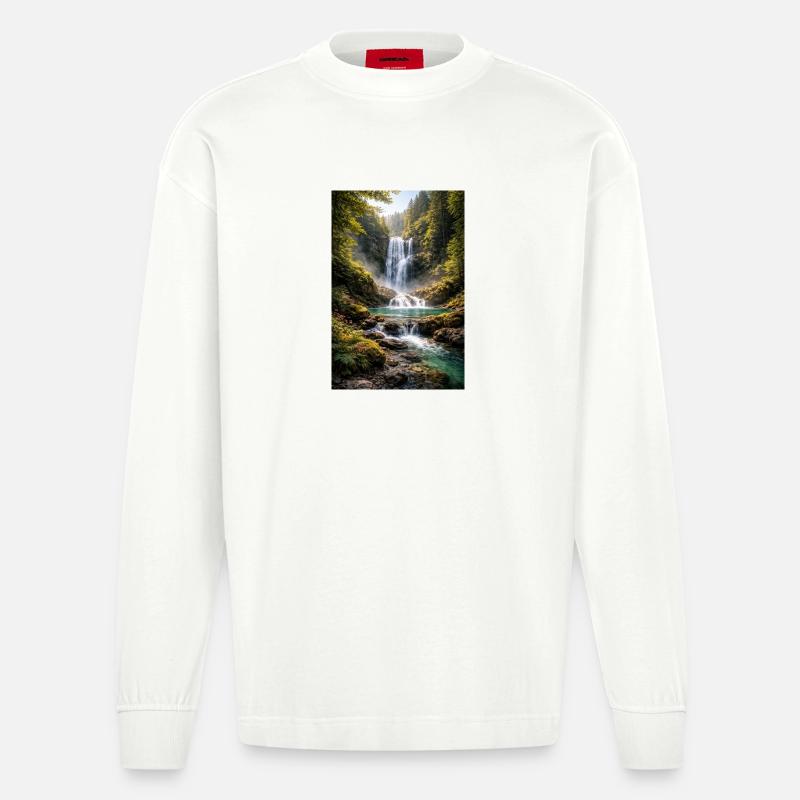 Verdure près de la cascade - Manches longues bio épais oversize fabriqué en UE - OFF WHITE