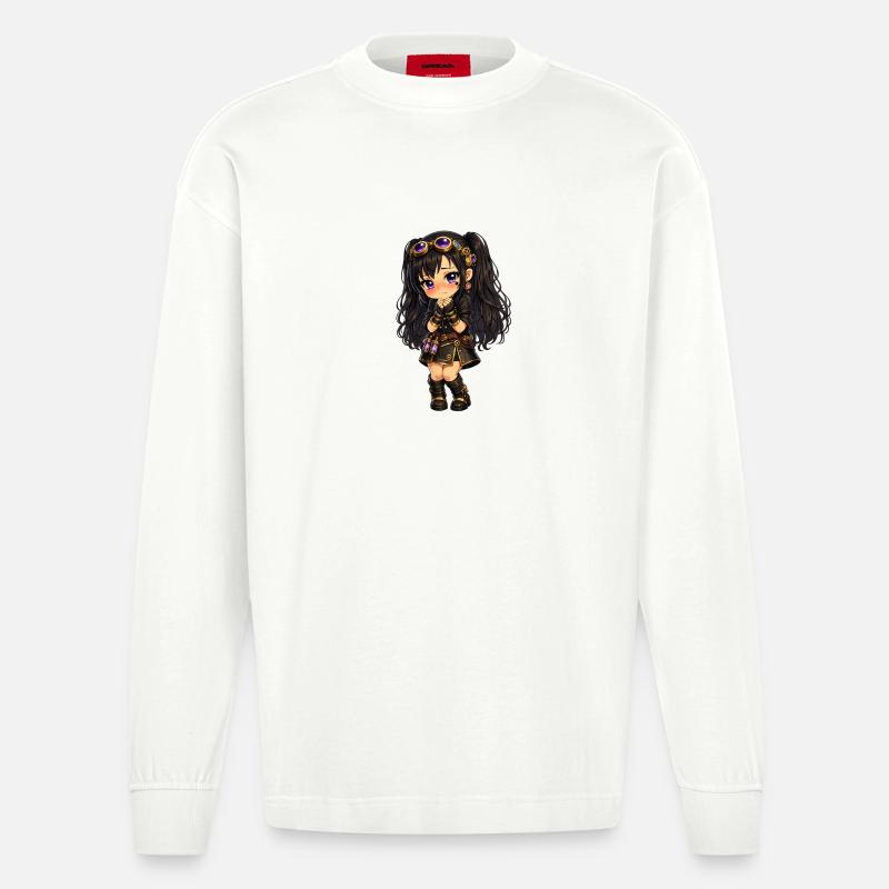 Steampunk chibi Luna mit Lila Glanz - Heavyweight Oversized Organic Langarmshirt Made in EU - OFF WHITE