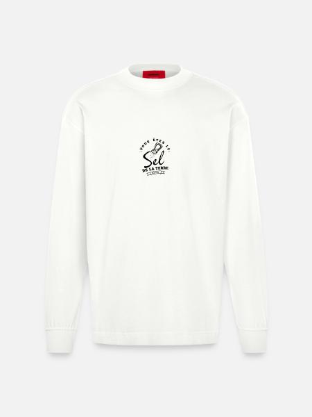 Embleme Circulaire Plume Stylisee - Manches longues bio épais oversize fabriqué en UE - OFF WHITE