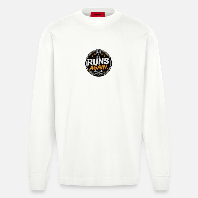 Runs Again Engine Revival-Abzeichen - Heavyweight Oversized Organic Langarmshirt Made in EU - OFF WHITE