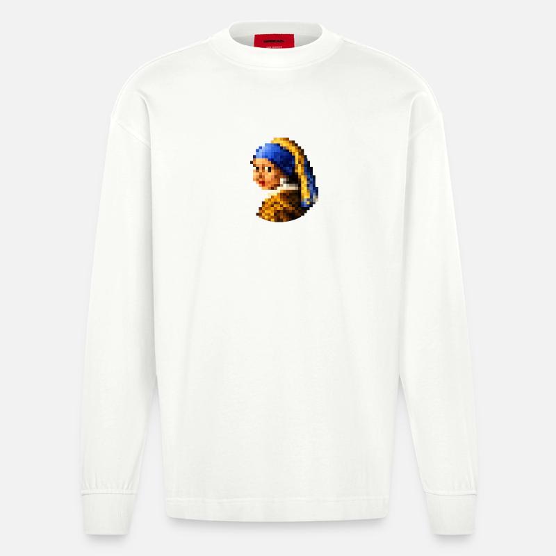Das Mädchen mit dem pixeligen Perlenohrring - Heavyweight Oversized Organic Langarmshirt Made in EU - OFF WHITE