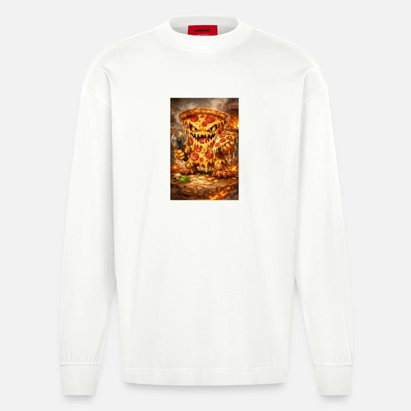 Monstre de la pizza au fromage - Manches longues bio épais oversize fabriqué en UE - OFF WHITE