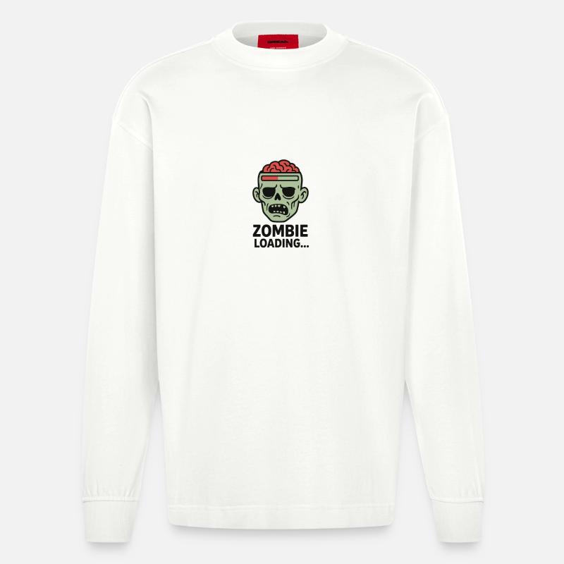 Zombie Loading Skull Graphic - Heavyweight Oversized Organic Longsleeve Shirt Made in EU - OFF WHITE