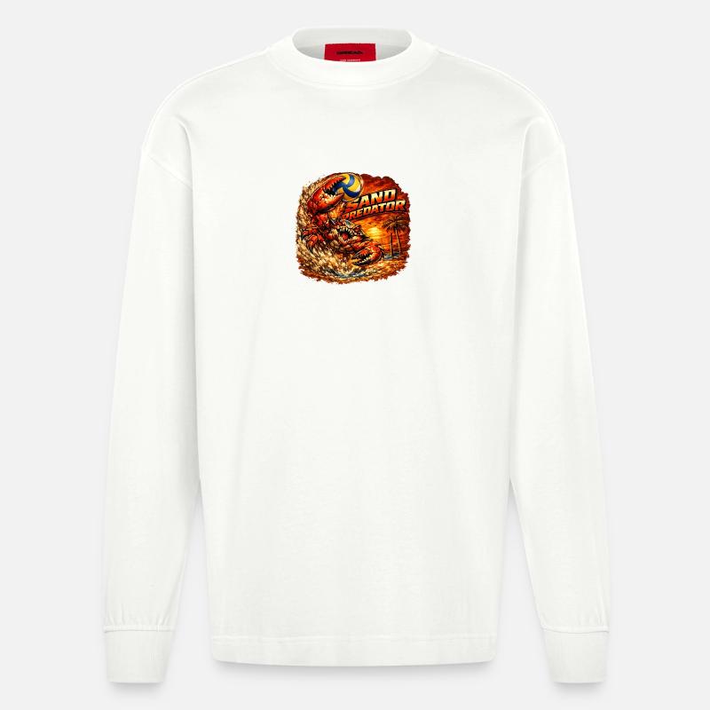 Sand Predator attack - Heavyweight Oversized Organic Longsleeve Shirt Made in EU - OFF WHITE