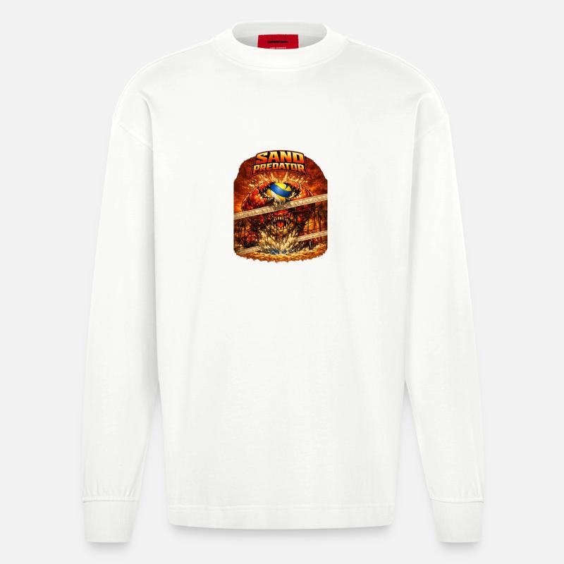 Sand Predator block - Heavyweight Oversized Organic Langarmshirt Made in EU - OFF WHITE