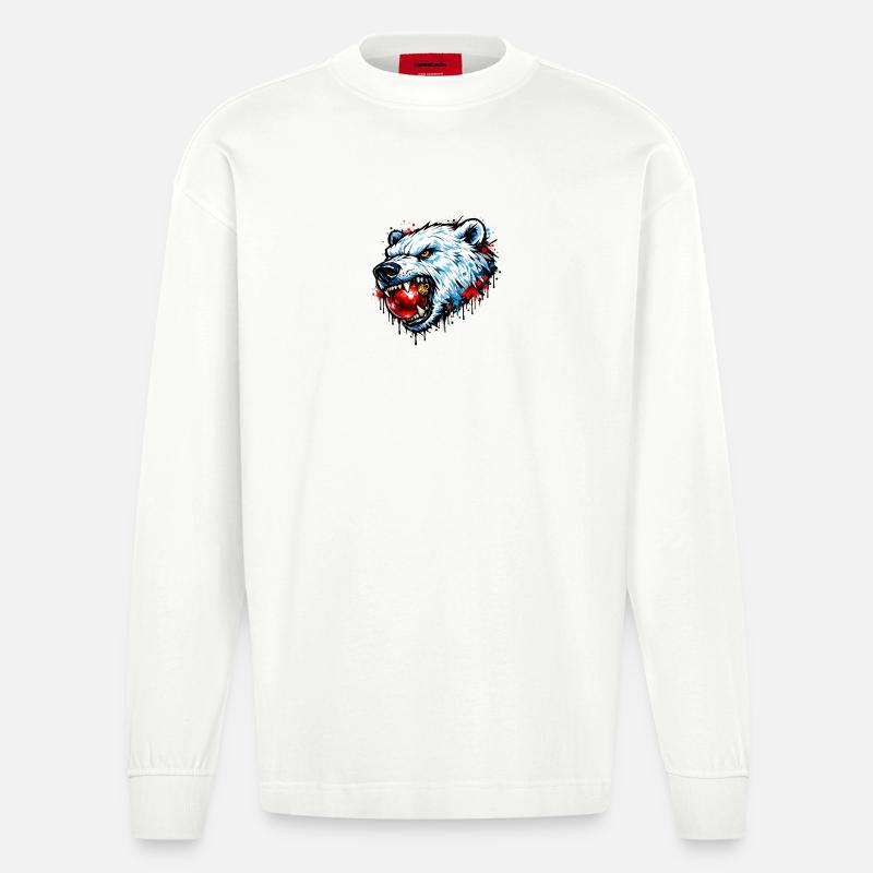 Eisbär mit Weihnachtskugel - Heavyweight Oversized Organic Langarmshirt Made in EU - OFF WHITE