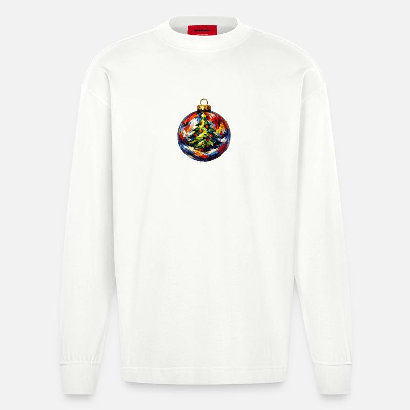 Weihnachtskugel mit Tannenbaummotiv - Heavyweight Oversized Organic Langarmshirt Made in EU - OFF WHITE