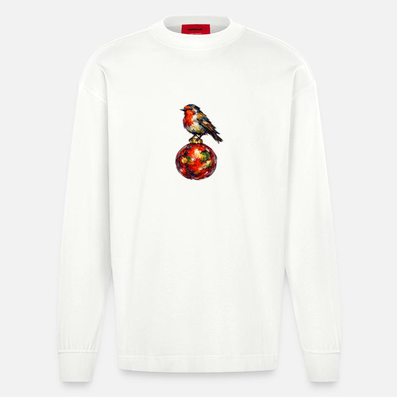 Vogel auf Weihnachtskugel - Heavyweight Oversized Organic Langarmshirt Made in EU - OFF WHITE