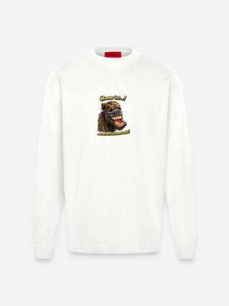 Lachendes Pferd mit Grinsen - Heavyweight Oversized Organic Langarmshirt Made in EU - OFF WHITE